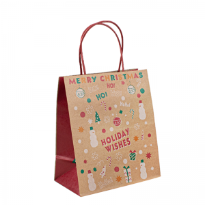 Custom printed biodegradable gift shopping bags with handle,packaging brown kraft paper bag
